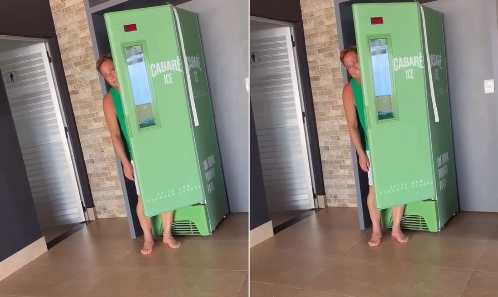 Há quase 30 dias sem beber, Leonardo 'entra' em freezer de cerveja para 'sentir o cheiro’ e brinca: 'Não está fácil'