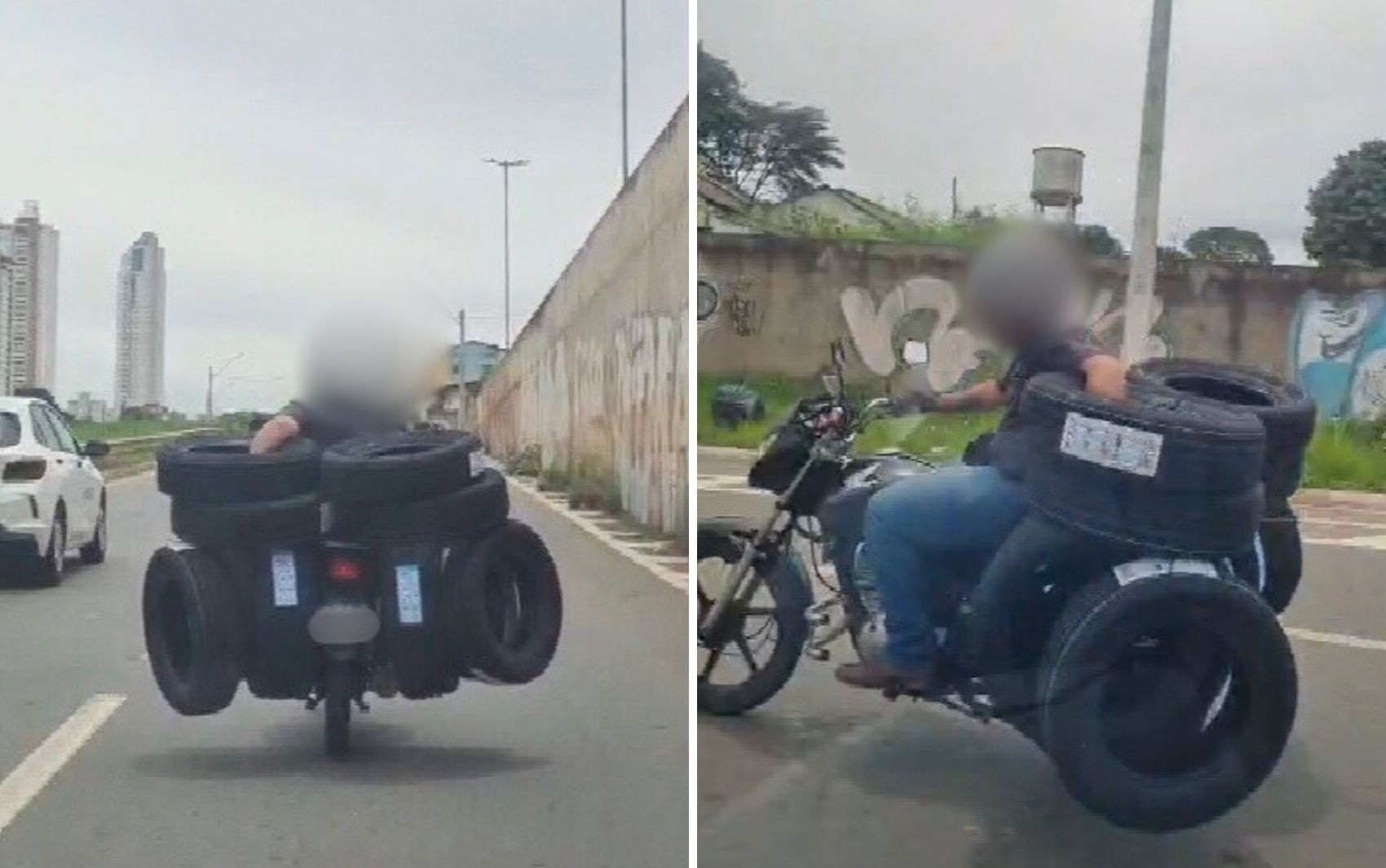 Moto com quase 10 pneus é flagrada circulando em avenida de Goiânia