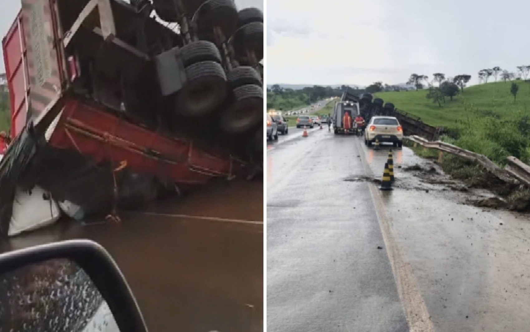 Três pessoas da mesma família morrem após carro ser esmagado em acidente entre carretas e carro-forte na BR-060