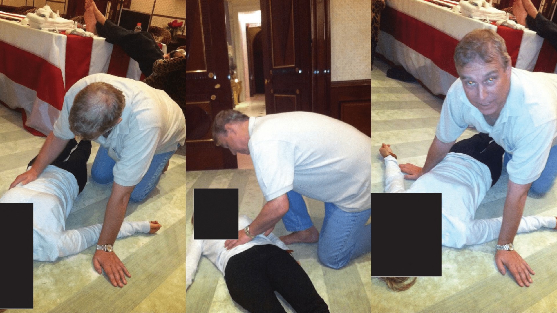 Novos arquivos de Epstein mostram ex-príncipe Andrew ajoelhado ao lado de mulher