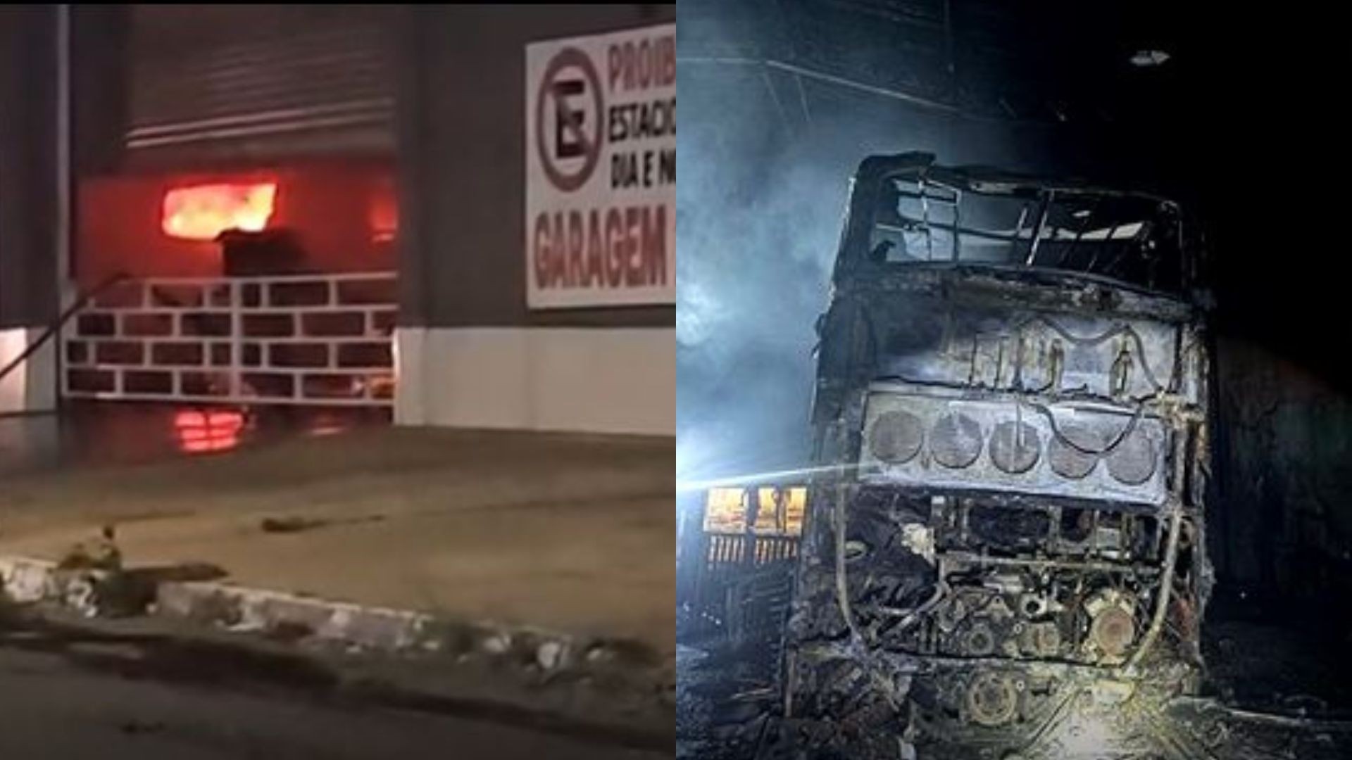 Galpão com ônibus de cantores sertanejos pega fogo, em Goiânia