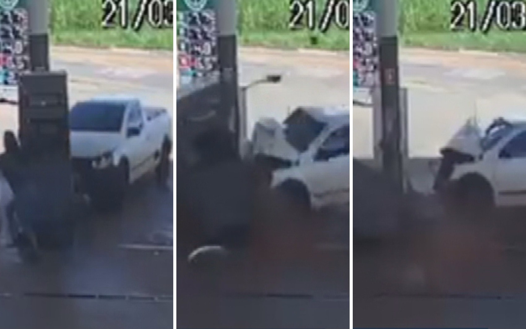 Adolescente invade posto com carro e arranca bomba de combustível em Goiás; vídeo