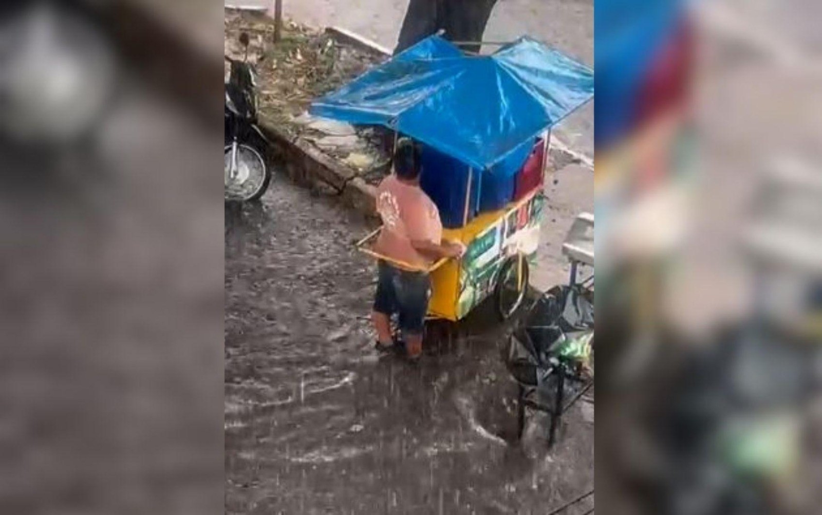 Vídeo de ambulante na chuva em Goiânia viraliza