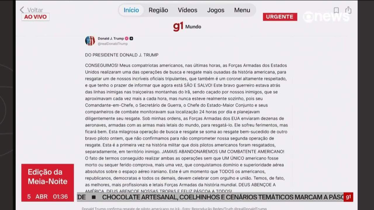 Trump confirma resgate de 2º piloto de jato derrubado pelo Irã: 'São e salvo'