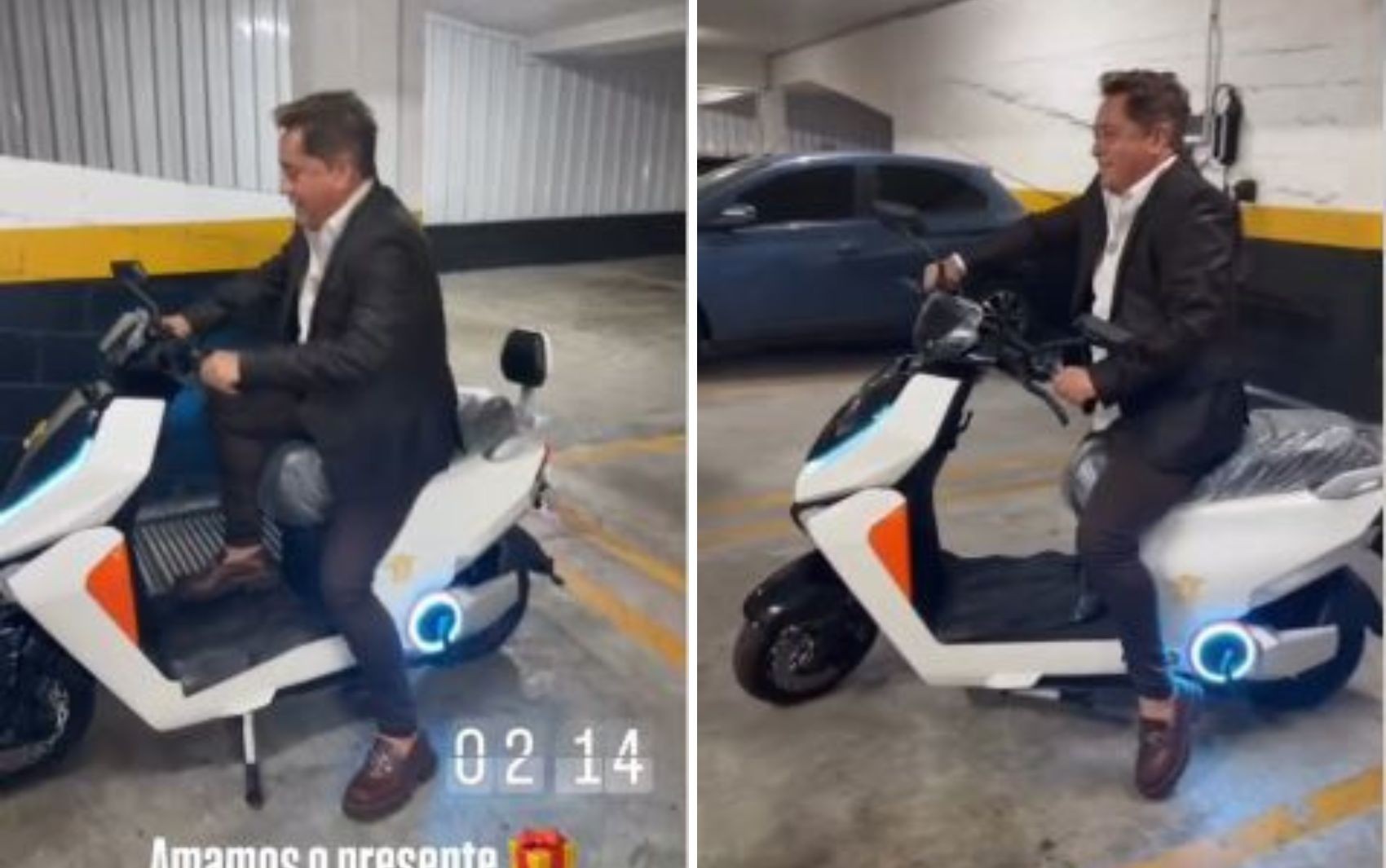 Leonardo ganha moto de presente e dá susto na esposa ao pilotar após show; vídeo