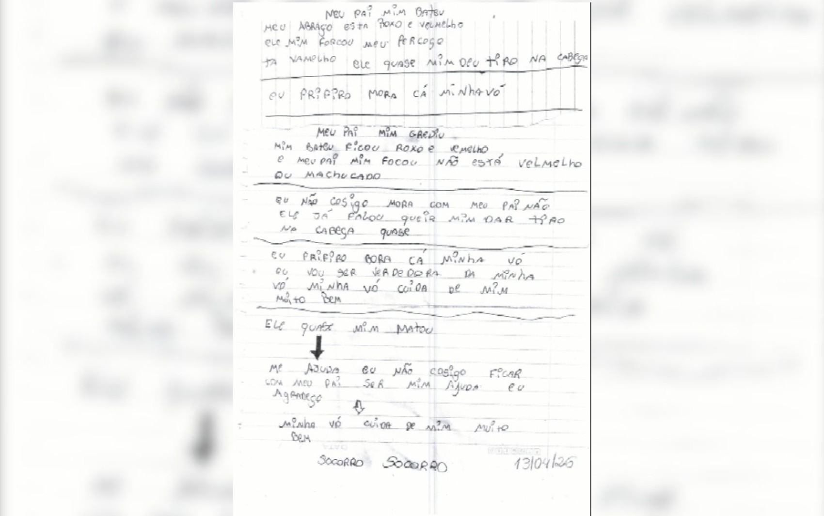 Adolescente que escreveu bilhete de socorro a colega pediu para morar com avó para escapar de agressões do pai