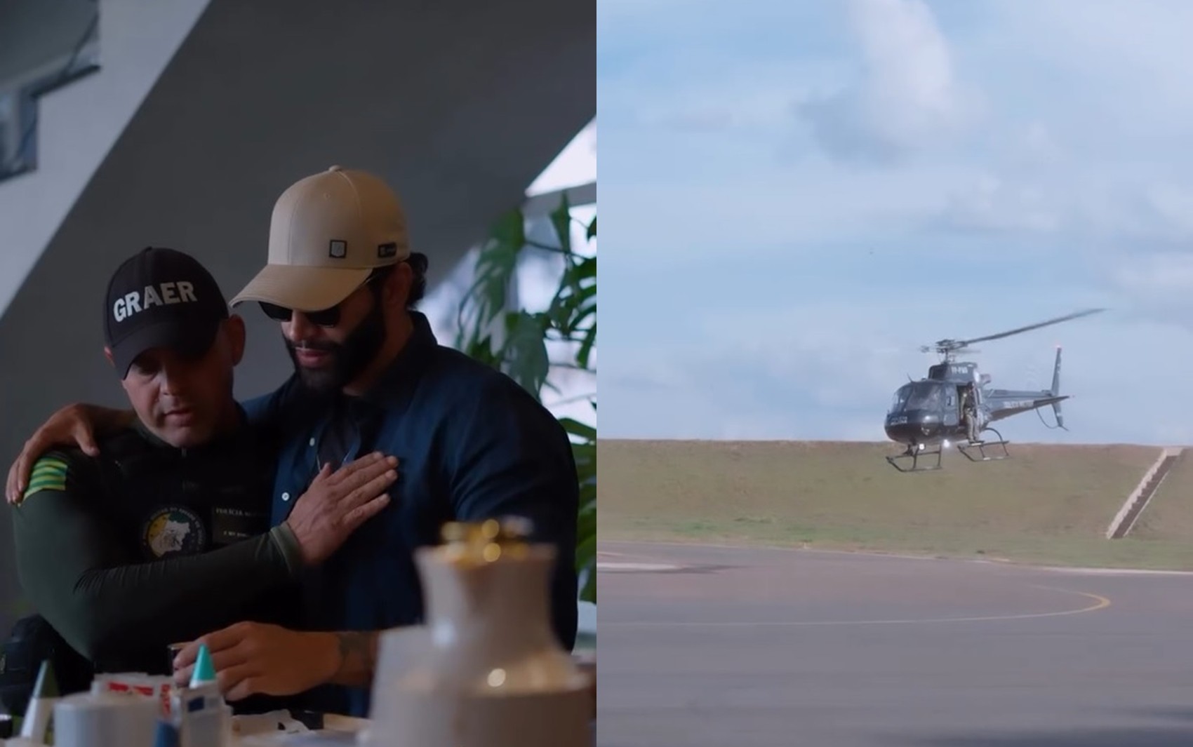 Policiais militares chegam de helicóptero a fazenda de Gusttavo Lima para fazer convite ao cantor; vídeo
