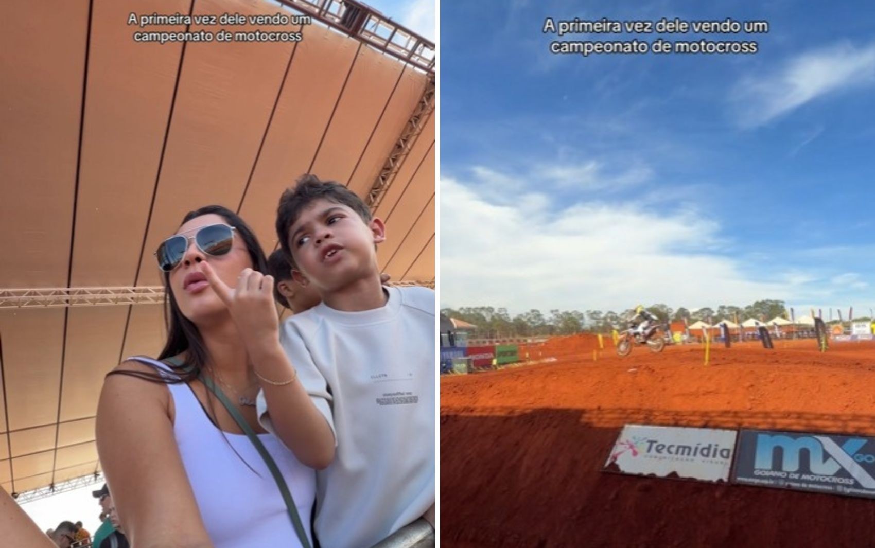 Gabriela Versiani leva filho de Marília Mendonça e Murilo Huff para assistir motocross, e reação emociona web