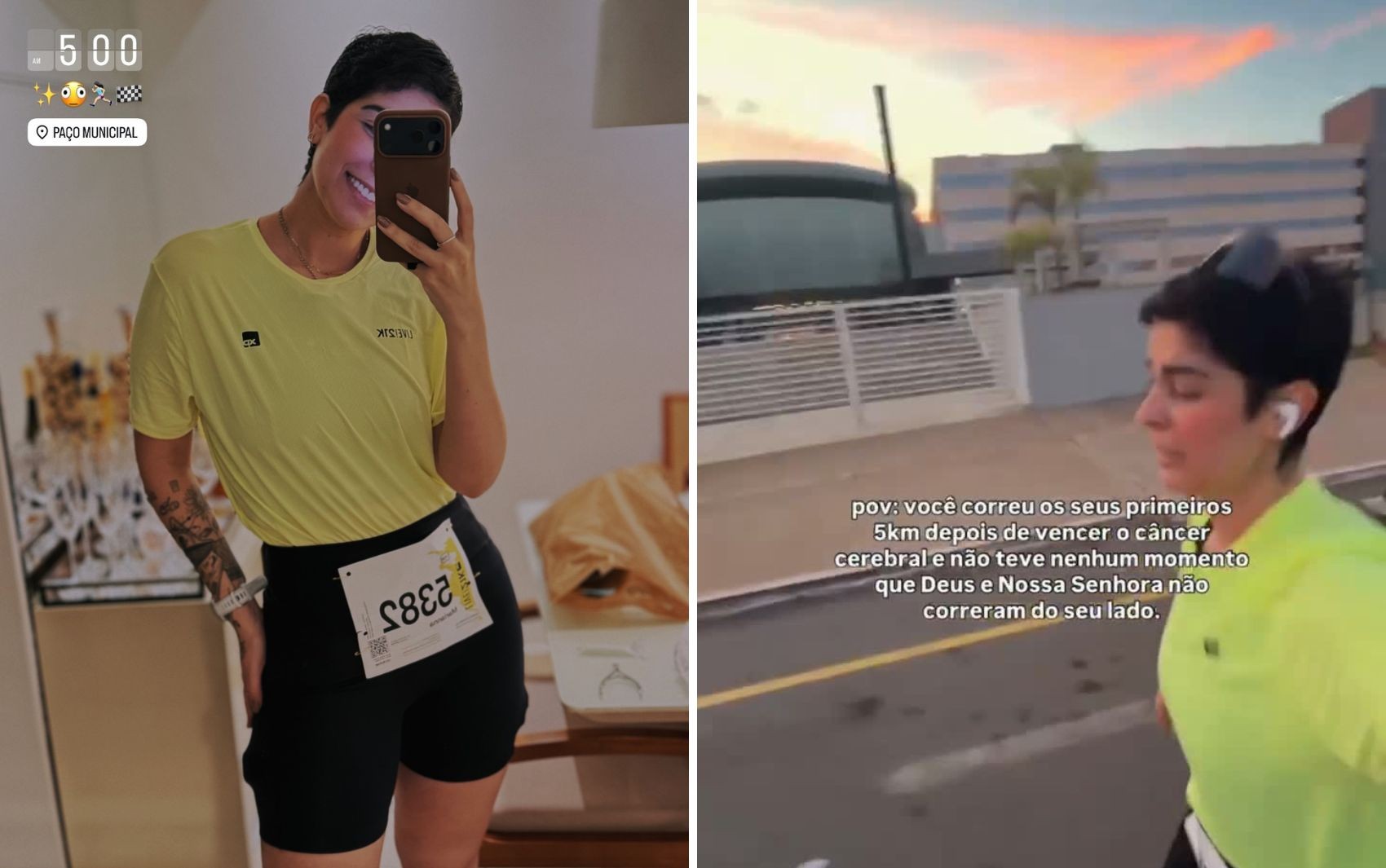 Jovem emociona ao comemorar primeira corrida de rua após tratamento contra tumor cerebral; vídeo