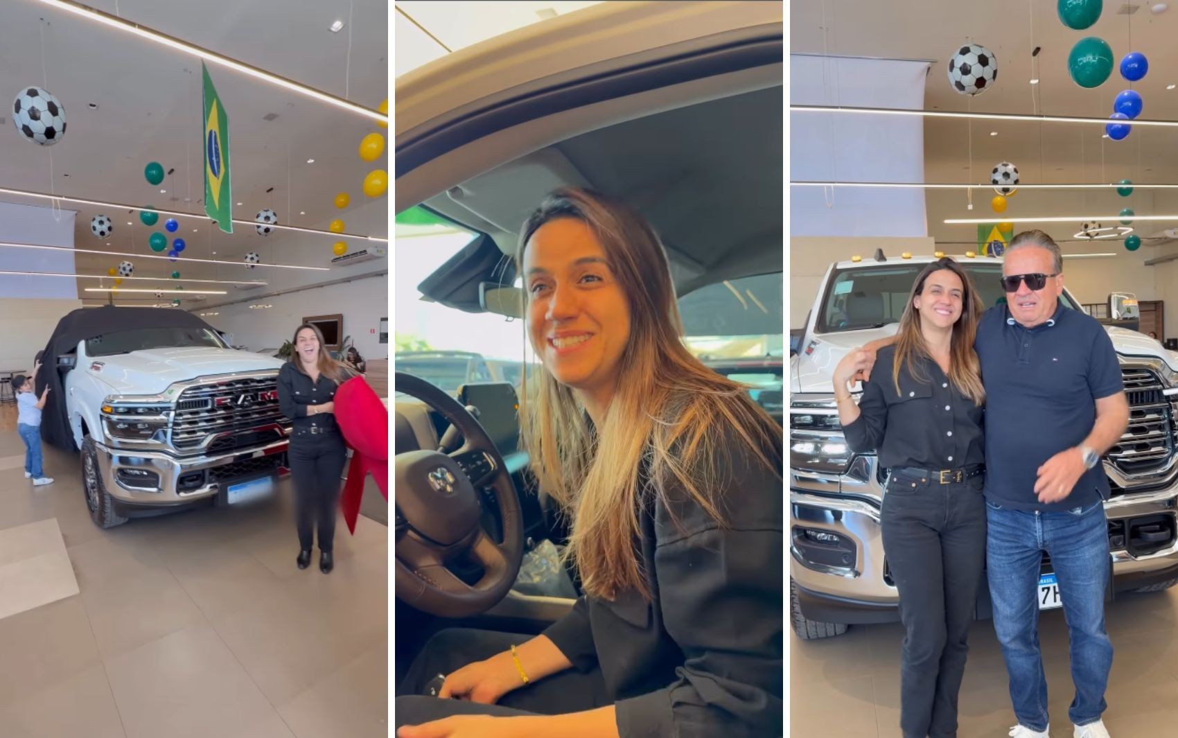 Empresária viraliza após mostrar caminhonete que ganhou do marido e brincar: ‘Eu peguei a safra boa’