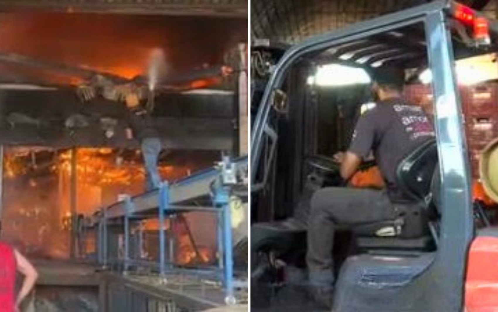 Incêndio atinge Ceasa, e empilhadeira é usada para salvar mulheres; vídeo