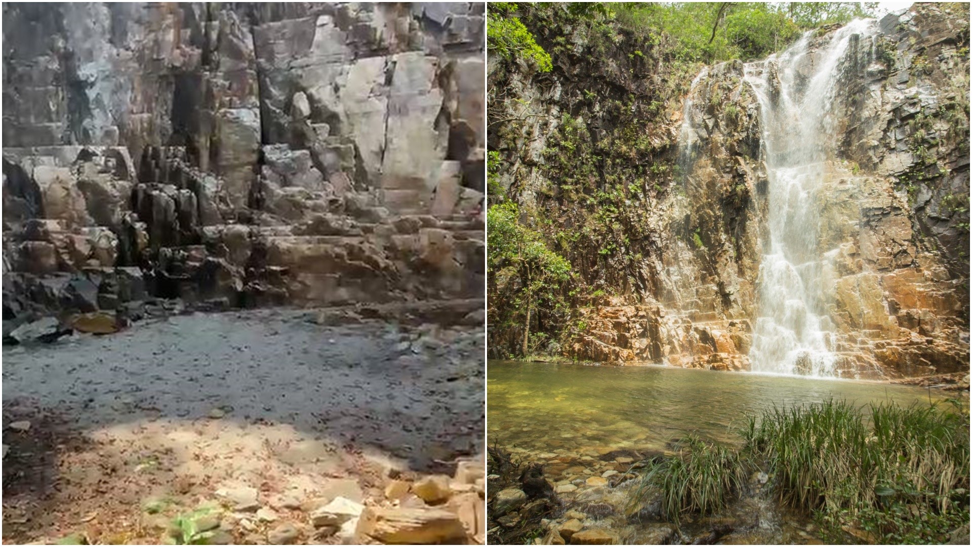 Cachoeira seca surpreende turista em Pirenópolis; veja o antes e depois