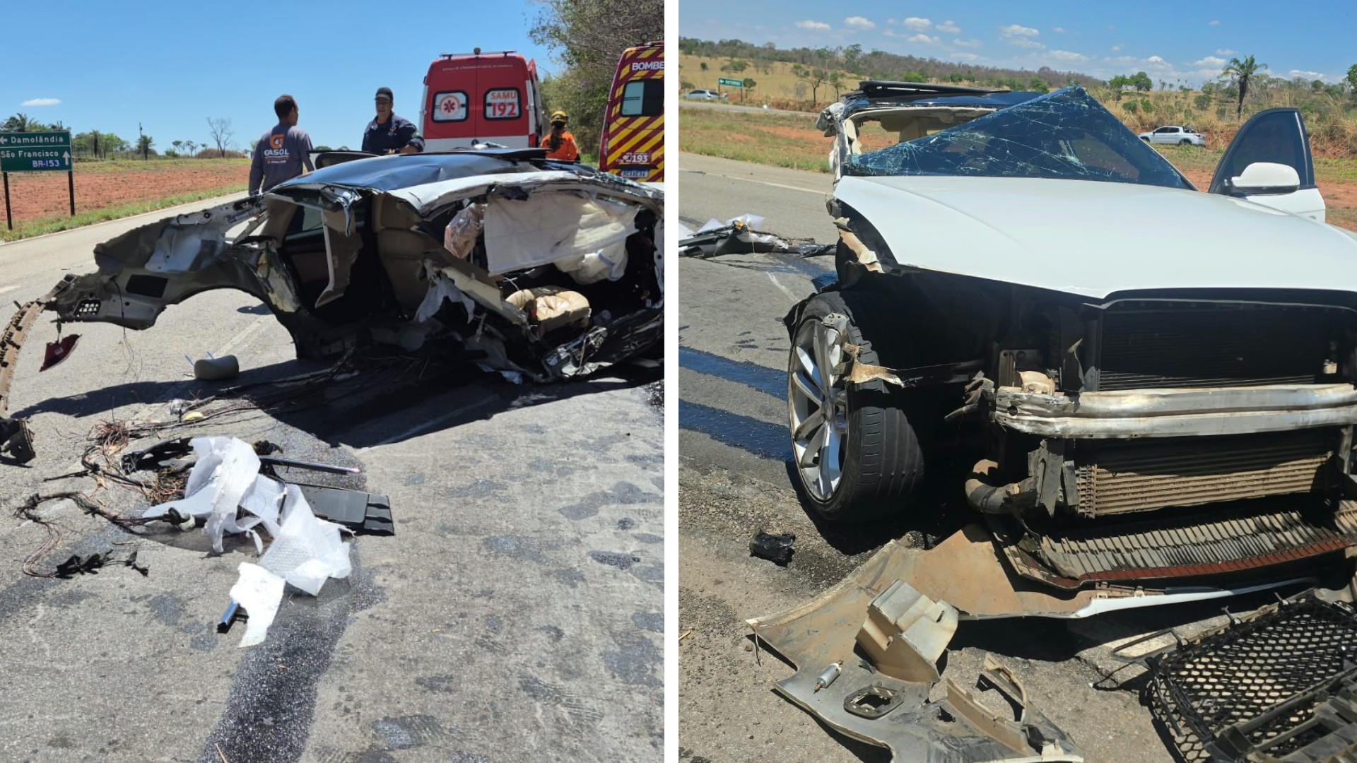 Audi é partido ao meio e passageiro morre em acidente na GO-080
